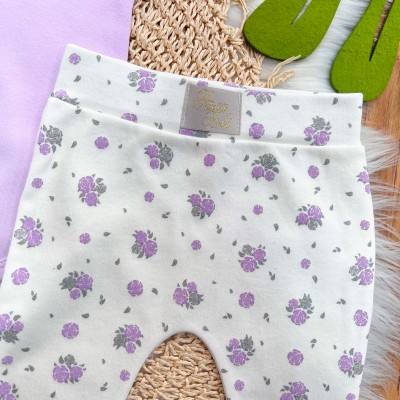 Conj. de Malha 3 peças - Flor de Coração - Off White e Lilás (FLOR DOURADA)